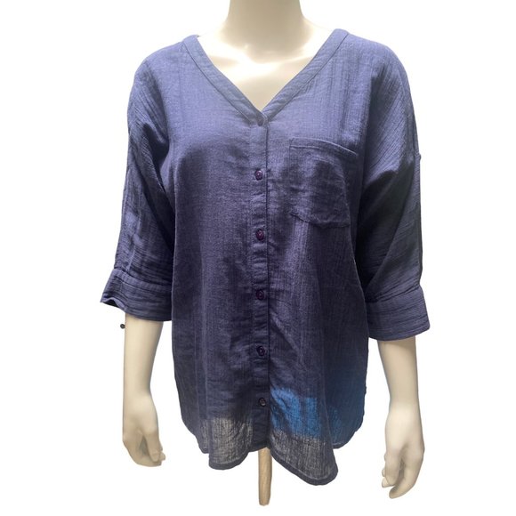 Manguun Navy Blue Sexy & Sheer 3/4 Sleeve Blouse Size 6 - Picture 3 of 6